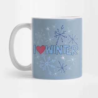 I Heart Winter Illustrated Text with snowflakes Mug